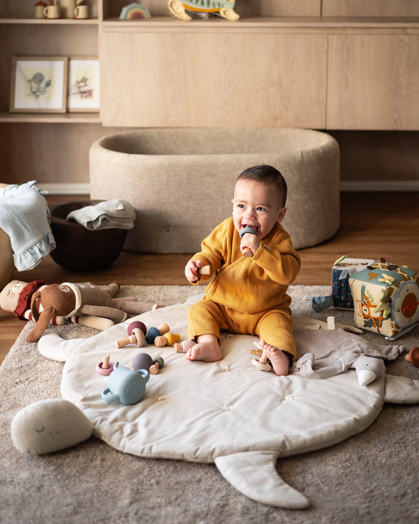 Playmat tortuga detalle textura lino — Play gym premium bebé